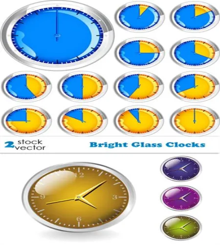 تصميم ساعات زجاجيه رائعه Vectors - Bright Glass Clocks