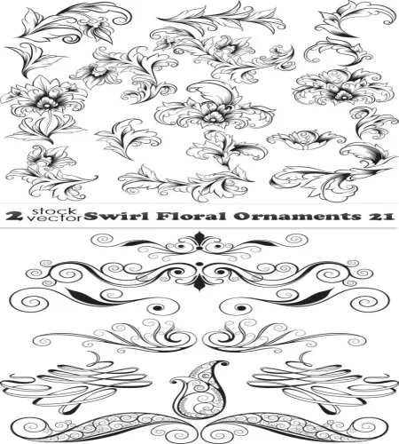 زخارف ورود وزهور فيكتور Vectors - Swirl Floral Ornaments 21