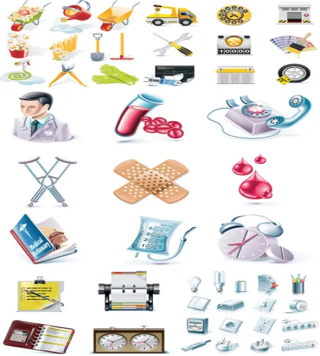 مجموعة ايقونات منوعه بدقه عاليه فيكتور Icons & Objects