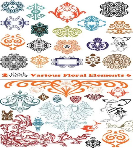 تصاميم زخارف ملونه فيكتور Various Floral Elements 6