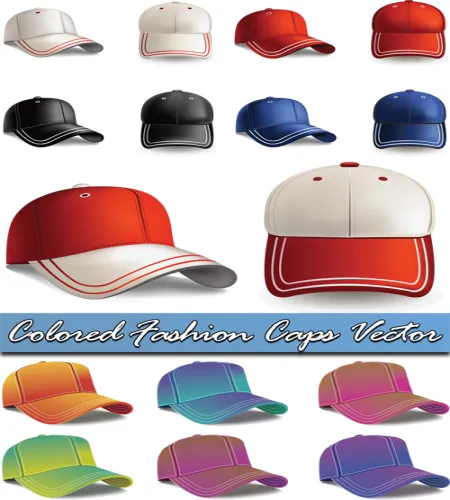 تصميم قبعات ملونه جميله Colored Fashion Caps Vector