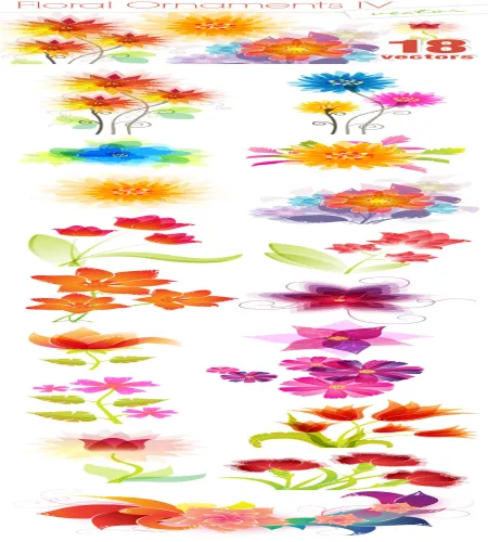 ورود وزهور مرسومه بملفات مفتوحه Vector Floral Ornaments Set 4