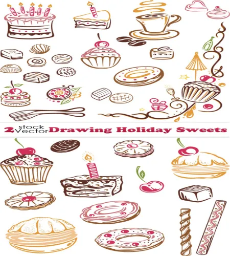 فيكتور حلويات حلوه Vectors - Drawing Holiday Sweets