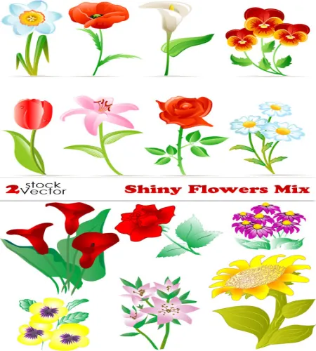تحميل فيكتور ورود جميله Vectors - Shiny Flowers Mix