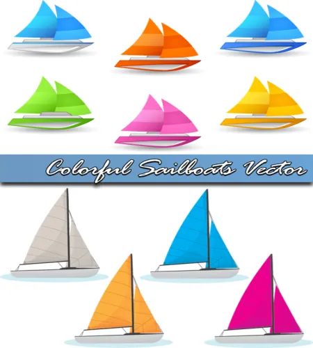 تصميم قوارب شراعيه ملونه Colorful Sailboats Vector