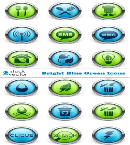 ايقونات خضراء وزرقاء فيكتور Vectors - Bright Blue Green Icons