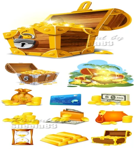 تصميم كنوز ذهبيه وعملات ماليه Treasure Chest - Money