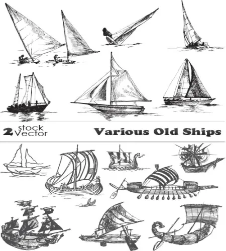 قوارب مرسومه قديمه Vectors - Various Old Ships