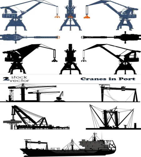 فيكتور الات رفع وموانيئ وسفن Vectors - Crans in Port