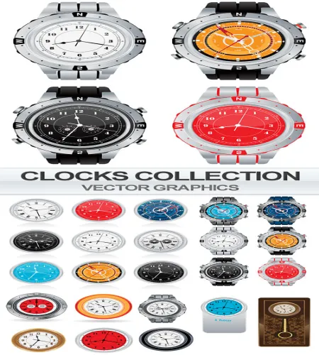 تحميل ساعات مختلفه ورائعه فيكتور Vectors - Clocks collection in vector