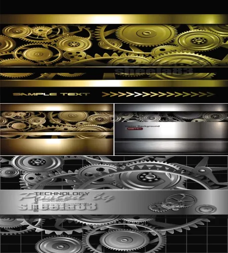 تحميل خلفيات تروس معدنيه Vectors - Techno Metallic Backgrounds
