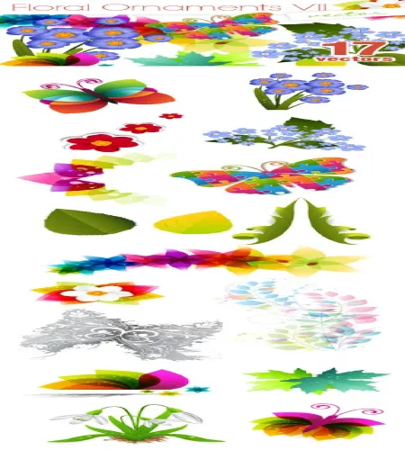 زهور و ورود واوراق مرسومه بشكل جميل ورائع Vector Floral Ornaments Set 7