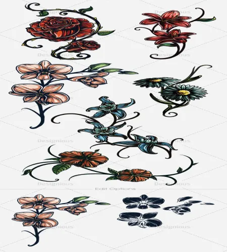 ورود مرسومه بطريقه جميله Vector Floral Set 2