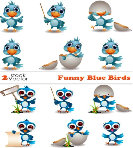 عصافير زرقاء رائعه وجميله Vectors - Funny Blue Birds