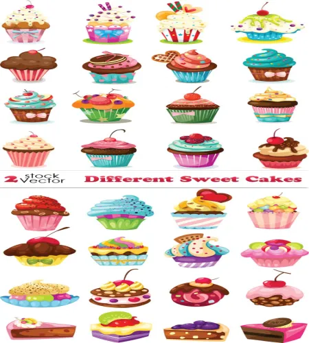 تصميم كيك رائع فيكتور Vectors - Different Sweet Cakes