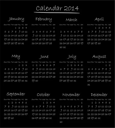 تصميم تقويم 2014 اسود بملف مفتوح تحميل مباشر