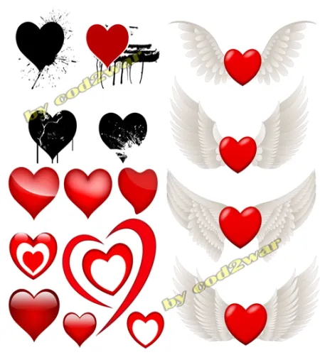 تصميم قلوب واجنحه رائعه Love Hearts Vector Set