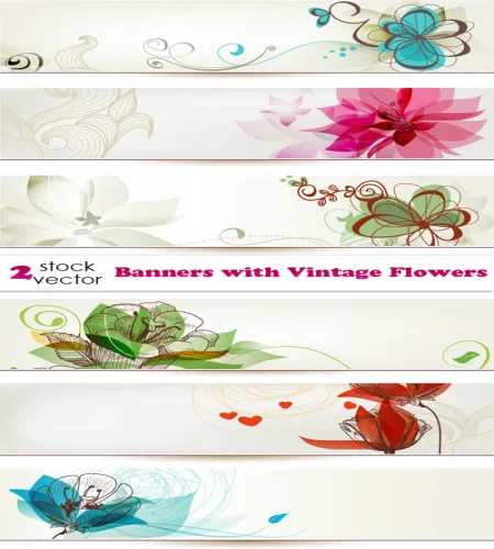 بنرات جاهزه ورود بملفات مفتوحه Vectors - Banners with Vintage Flowers