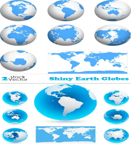 تصاميم الكره الارضيه بدقه عاليه Vectors - Shiny Earth Globes