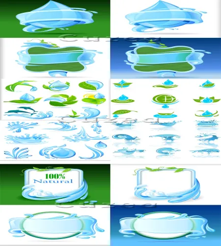 تصميم قطرات ماء واوراق خضراء Green leaves and drops