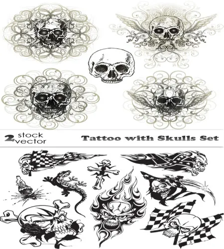 تصميم مخيف جماجم و وحوش Tattoo with Skulls Set