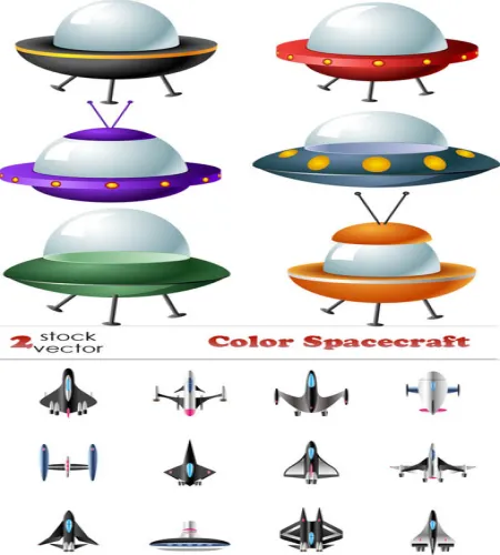 تصميم اطباق وطائرات فضائيه ملونه Vectors - Color Spacecraft