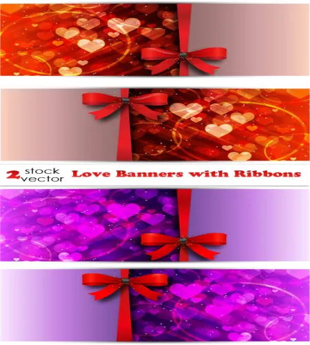 تحميل فيكتور بنرات حب Vectors - Love Banners with Ribbons