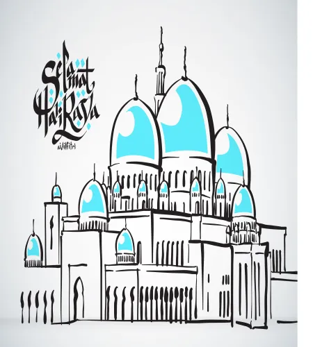 تصميم مسجد مرسوم بقبب ومأذنه جميله ملف مفتوح