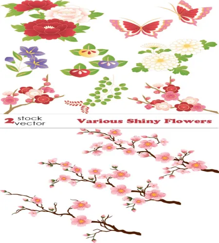 تصميم ورود و اغصان وفراشات Various Shiny Flowers
