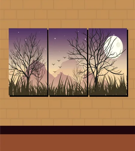 تصميم لوحات جدارية ديكور مميزة تحميل مباشر wall decor combined paintings moon night theme 