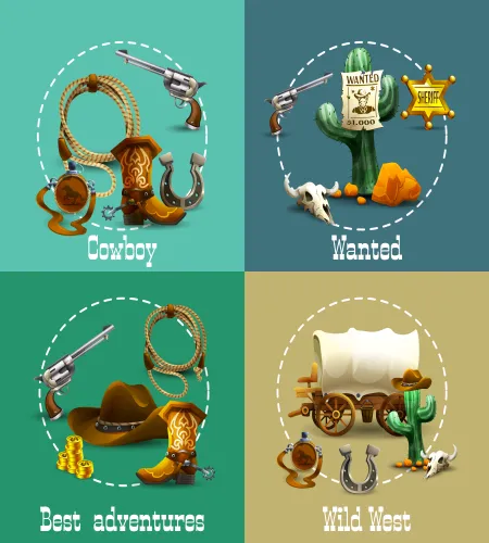 ايقونات الهنود الحمر Vectors - Different Wild West Icons