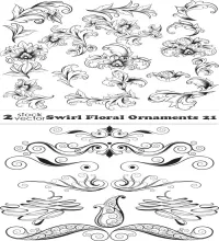 زخارف ورود وزهور فيكتور Vectors - Swirl Floral Ornaments 21