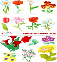 تحميل فيكتور ورود جميله Vectors - Shiny Flowers Mix
