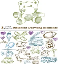تحميل فيكتور رسم Different Drawing Elements Vector