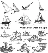 قوارب مرسومه قديمه Vectors - Various Old Ships