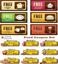 تصميم كوبون طعام فيكتور Vectors - Food Coupon Set