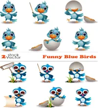 عصافير زرقاء رائعه وجميله Vectors - Funny Blue Birds