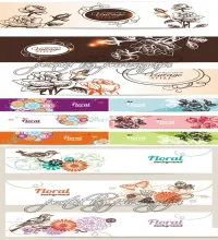 بنرات ورود منوعه فيكتور Simple Floral Banners Vectors