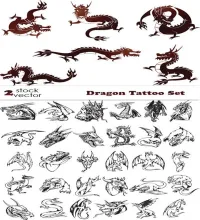 فيكتور تنين باشكال مختلفه Vectors - Dragon Tattoo Set