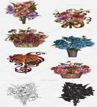 باقات ورود مرسومه جميله Vector Floral Bouquets Set 1