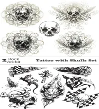 تصميم مخيف جماجم و وحوش Tattoo with Skulls Set