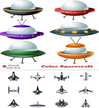 تصميم اطباق وطائرات فضائيه ملونه Vectors - Color Spacecraft