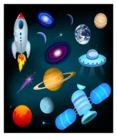 تحميل وتنزيل فيكتور ايقونات الفضاء Planets, Space Ships, and Stars Icon Set